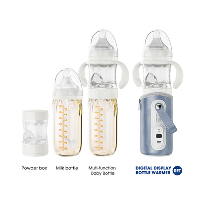 Botella de alimentación de cristal de la leche de madre del bebé del ODM 240ml 3 en 1 con el dispensador de la fórmula