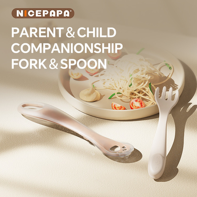 2 en 1 cuchara y tenedor para bebés material para bebés Compañía de padres e hijos Kit de alimentación para bebés con tenedor y cuchara