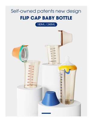 Triángulo del bebé botellas de alimentación libres de 8 onzas 240ml BPA cólico anti Flip Cap Wide Neck