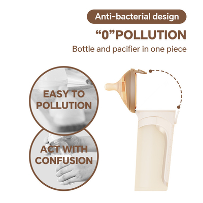 Botella de leche para bebés de silicona suave y antigota con tapa abatible con pezón de respuesta natural (código S agujero redondo)