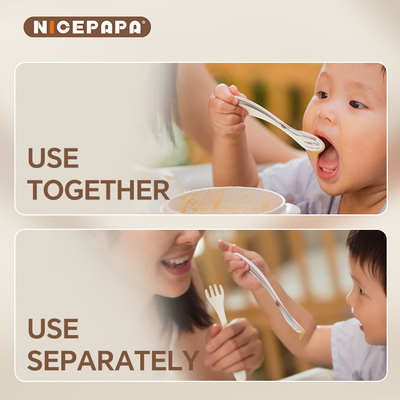 2 en 1 cuchara y tenedor para bebés material para bebés Compañía de padres e hijos Kit de alimentación para bebés con tenedor y cuchara