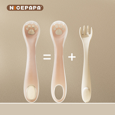 2 en 1 cuchara y tenedor para bebés material para bebés Compañía de padres e hijos Kit de alimentación para bebés con tenedor y cuchara